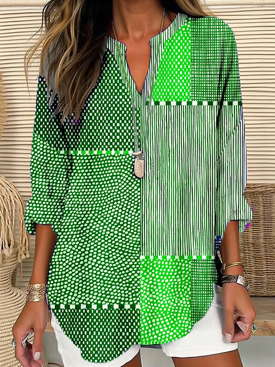 Blusa da Donna Maniche Lunghe Tunica Tops Graphic Geometrico Pois Elegante Stile A V Regular Tops Stampa Giornaliera Rosa Blu Arancione Verde Estate Primavera del 2025 a $24.99 –P3
