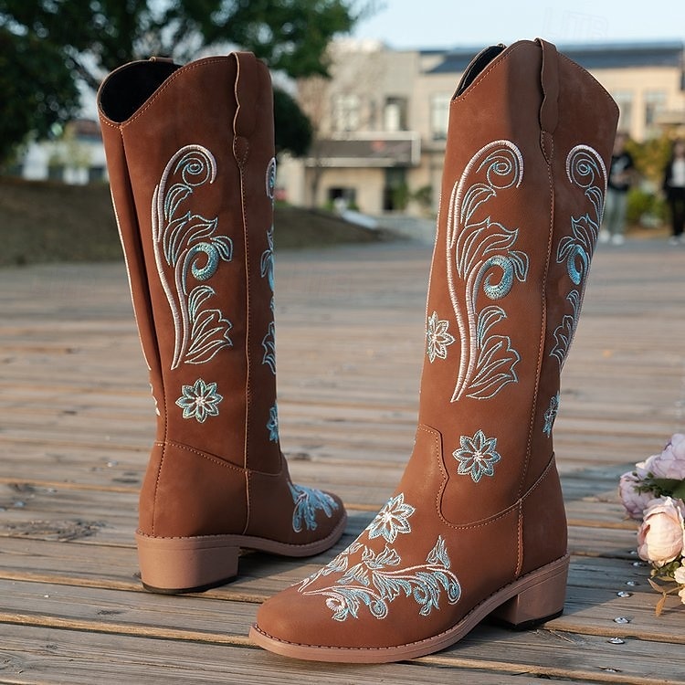 Retro 70. léta Divoký západ Boty Westernová bota Hippie Kovbojka Kovbojské Výšivka Maškarní kostým Dámské předvečer Všech svatých Karneval Párty Ležérní hudební festival Dospělé Boty 2025 - $54.99 –P9