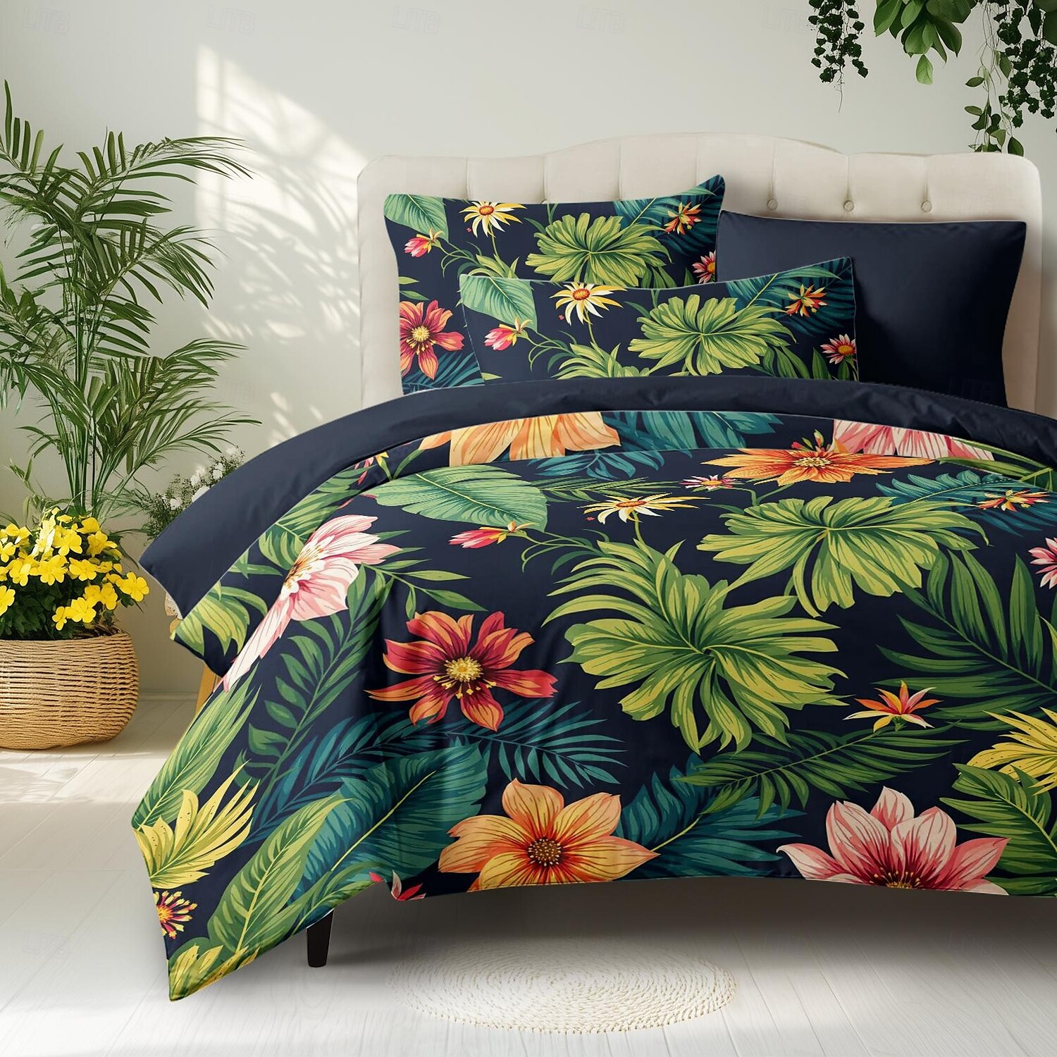 Cobertor de Edredom de Plantas Tropicais 100% Algodão Conjunto de Cama Tamanho Casal Cobertura de Colchão Macia Confortável e Leve com 2 Fronhas para Todas as Estações de 2025 por $60.99 –P11