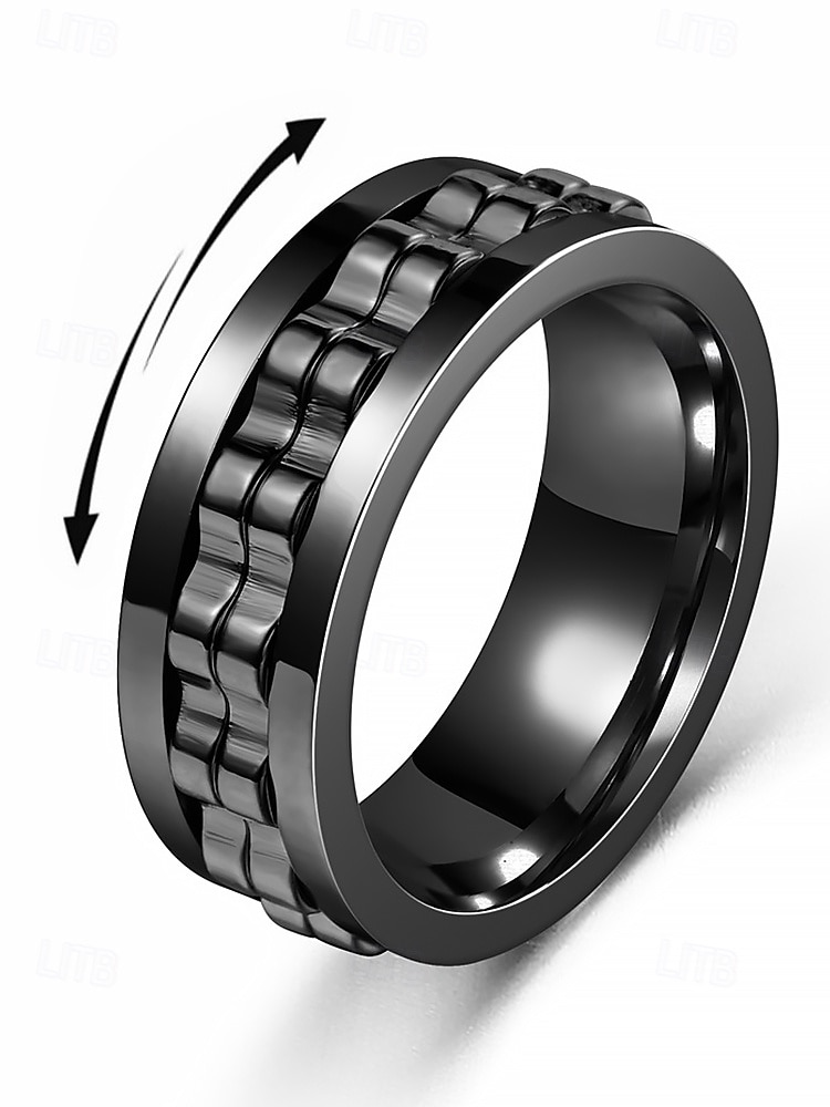 Anello girevole da uomo in acciaio inossidabile - disponibile in nero, argento e oro con design a catena per alleviare lo stress e per un uso quotidiano elegante, regalo perfetto per la festa del papà del 2025 a $8.18 –P3