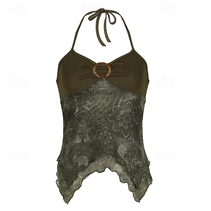 Pentru femei Cămașă Boho Bluză Floare Modern Boho Fără manșon Gâtul halter Topuri obișnuite Zilnic Concediu Ieșire Imprimeu Maro Trifoi Vară 2025 - $21.99 –P7