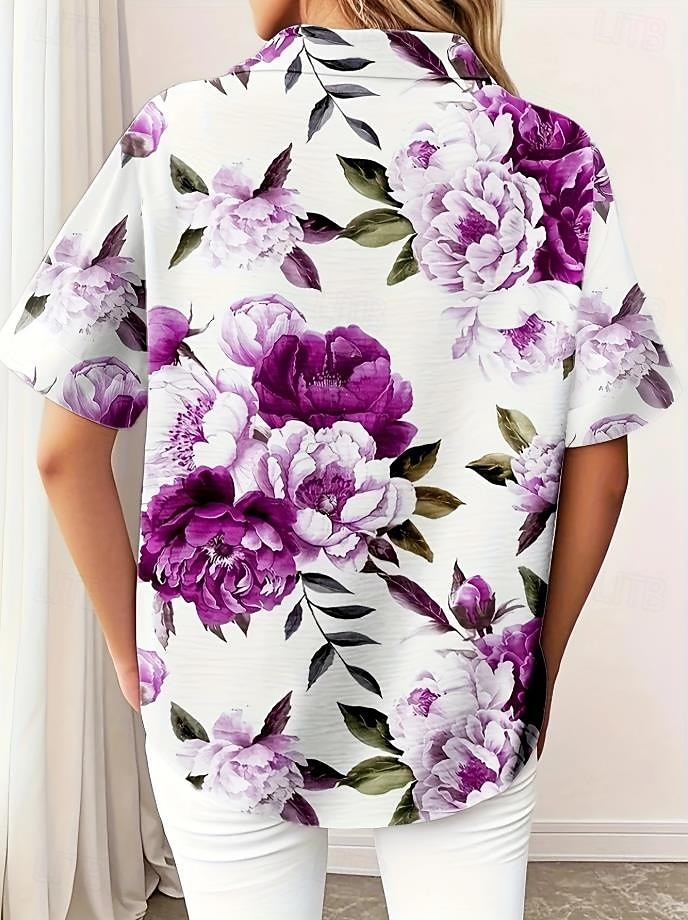 Damenskjorte Langermet Knappebluse Blomster Grafikk Aktiv Daglig Stilfull Kortermet Skjorte Krage Vanlige Topp Daglig Hvit Rød Fuchsia Sommer Vår 2025 - $24.99 –P6