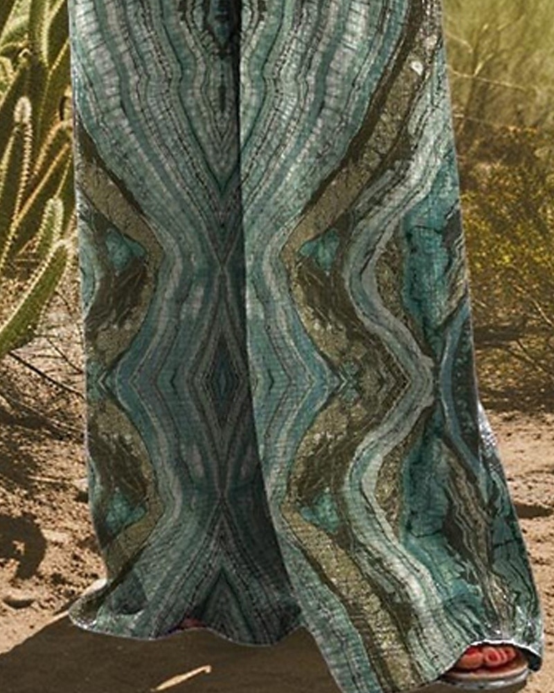 Femmes Normal Combinaison Occasionnel Géométrique Sans manches Jambe large Col en V Patchwork Rue Quotidien Coupe régulière Vert Été de 2025 ? $29.99 –P3