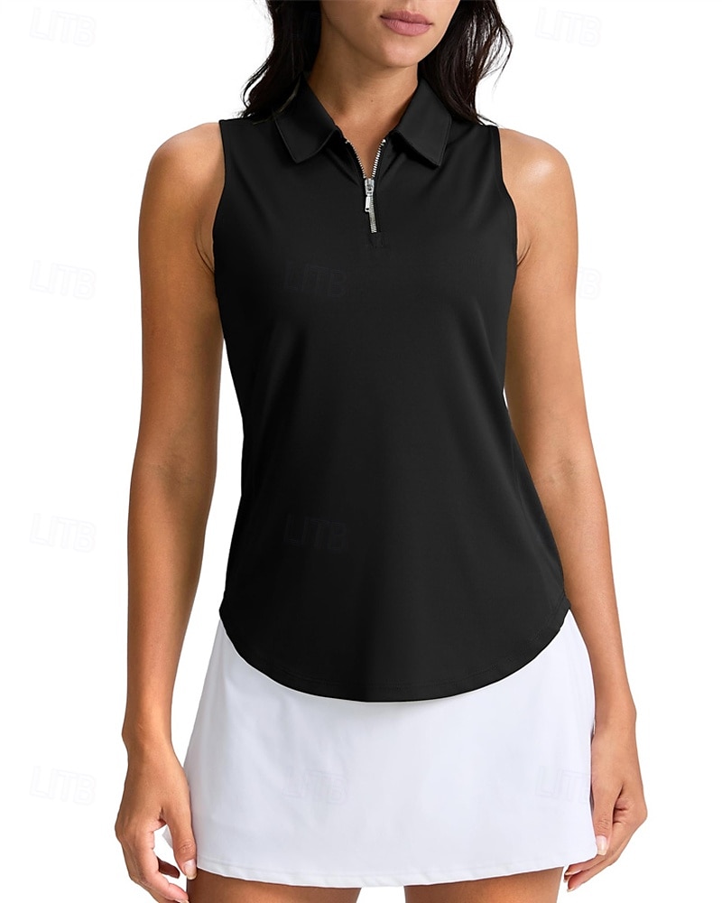 Γυναικεία Μονόχρωμο Πουκάμισο τένις Αμάνικο UPF50+ Γρήγορο Στέγνωμα Τέννις Γκολφ Μπάντμιντον Γιακά με φερμουάρ Μπλουζάκι Μπολύζες Μαύρο Βαθυγάλαζο Πράσινο Ρούχα τένις 2026 - $22.99 –P4