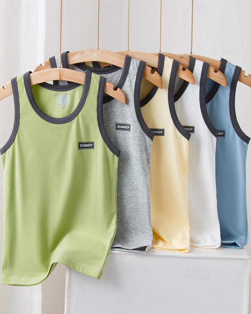 Barn Pojkar Stridsvagn Tee Färgblock Ärmlös Barn Top Utekväll Grundläggande Sommar Vit 4 år + 2025 - $5.99 –P1