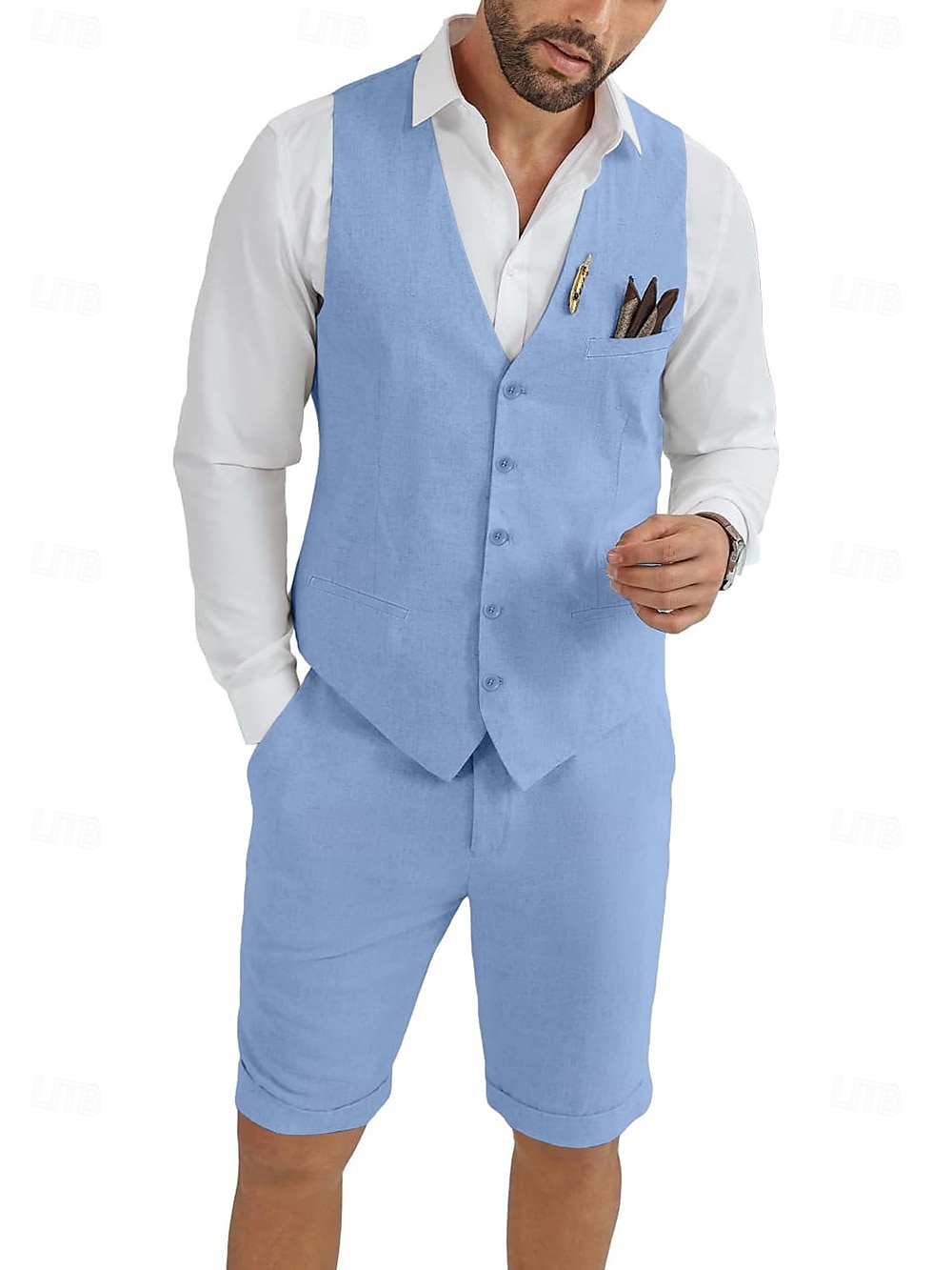 Uomo Smoking Completi in Lino Matrimonio in Spiaggia Matrimonio Rosa Azzurro cielo Estate Tuta Moda Casual Tinta unita Vestibilità standard 2 pezzi del 2026 a $73.99 –P9