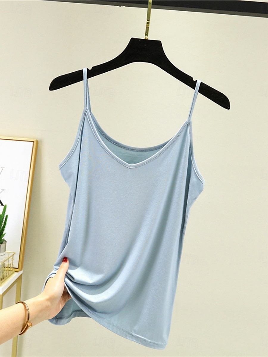 Women's Camisole Tank Top Solid Color Daily Sleeveless Crew Neck Regular Tops Daily Backless Light Blue Iron Gray Denim Blue Matcha green Black Summer 2025 - Kč349 –P16