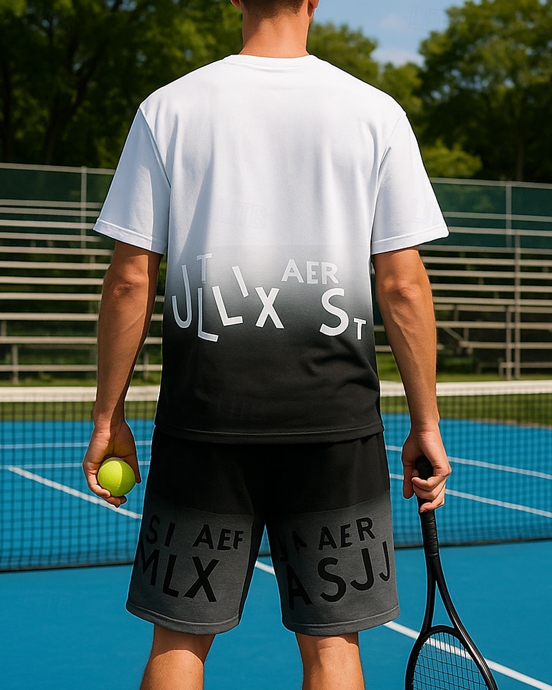 US Open Per uomo Set sportivo Camicie e pantaloncini Set da tennis 2 Maniche Corte Traspirante Yoga Tennis Golf Grafico Nero Bianco Blu Abbigliamento da tennis del 2025 a $41.99 –P2