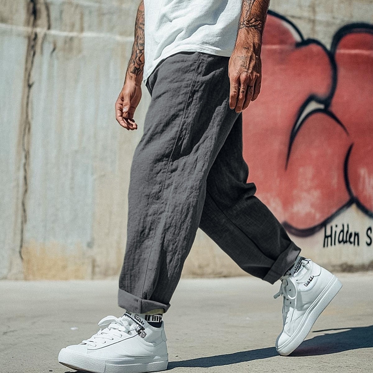 Men's Linen Pants Trousers Summer Pants Baggy Pants Beach Pants Drawstring Elastic Waist Straight Leg Plain Comfort Breathable Full Length Casual Daily Holiday Vacation Fashion Black White 2025 - $20.99 –P7