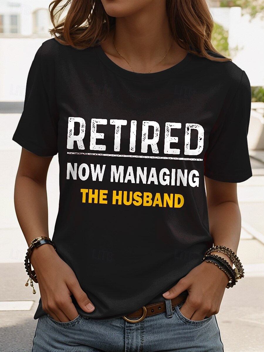 Women's T Shirt Retired Graphic Letter Vintage Stylish Classic Short Sleeve Crew Neck Round Neck Regular Tops Daily Weekend Print Black Pink Red Blue Purple Summer 2026 - $22.99 –P6