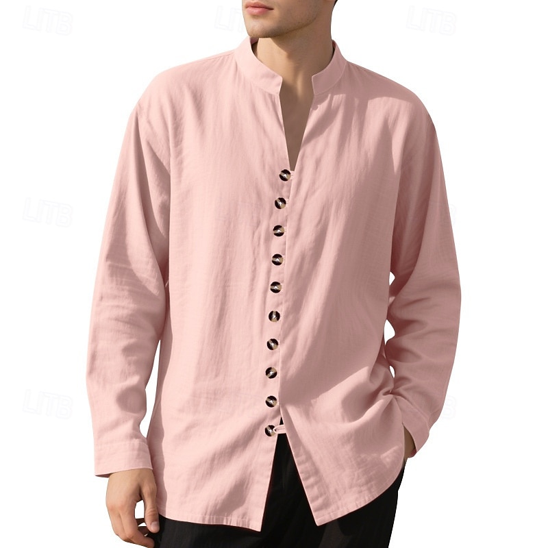 Per uomo Camicia Camicia di lino Camicia casual Camicia con Bottoni Camicia di cotone Semplice Vacanza Camicia hawaiana Nero Bianco Rosa Viola Manica Lunga Colletto alla coreana Primavera Autunno del 2025 a $21.99 –P1