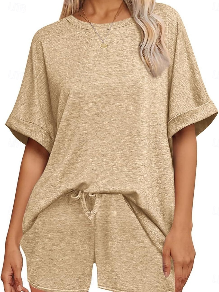 Dam Set med shorts Bolero Top Kortärmad Rund hals Ensfärgat Snörning Mode Streetwear Ledigt Dagligen Utomhus Blå Svart Brun Sommar Lös passning 2026 - $31.99 –P20