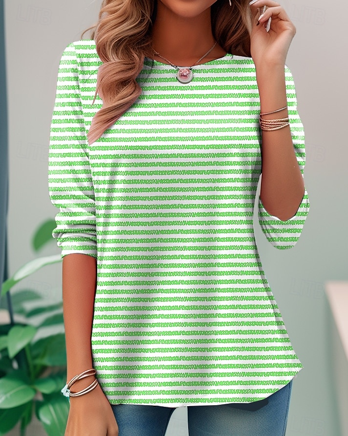 Damen T-Shirt Langarm Rundhals Langarm Tunika Grafik Gestreift Elegant Vintage Reguläre Oberteile Täglicher Ausgehen Wochenenddruck Pink Blau Lila Orange Grün Vorherbst 2026 - $24.99 –P3