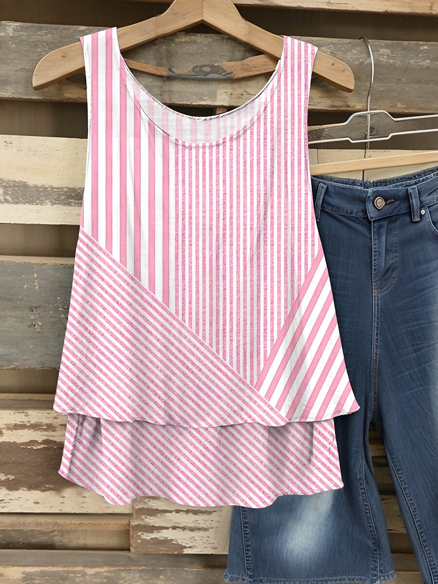 Dame Camisole Tank Top Grafisk Stripet Elegant Romantikk Fritid Ermeløs V-hals Vanlige topper Daglig Lapper Trykt mønster Rosa Blå Lilla Grønn Sommer Vår 2025 - $24.99 –P1