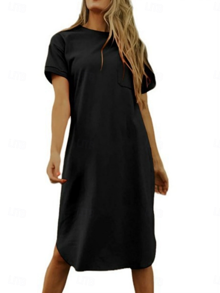 Femmes Robe Midi Robe Décontractée Robe d'été Mode Moderne Quotidien Week-end Coupe régulière Uni Manche Courte Col ras du cou Noir Blanche Rouge Vert foncé Été de 2025 ? $16.99 –P10