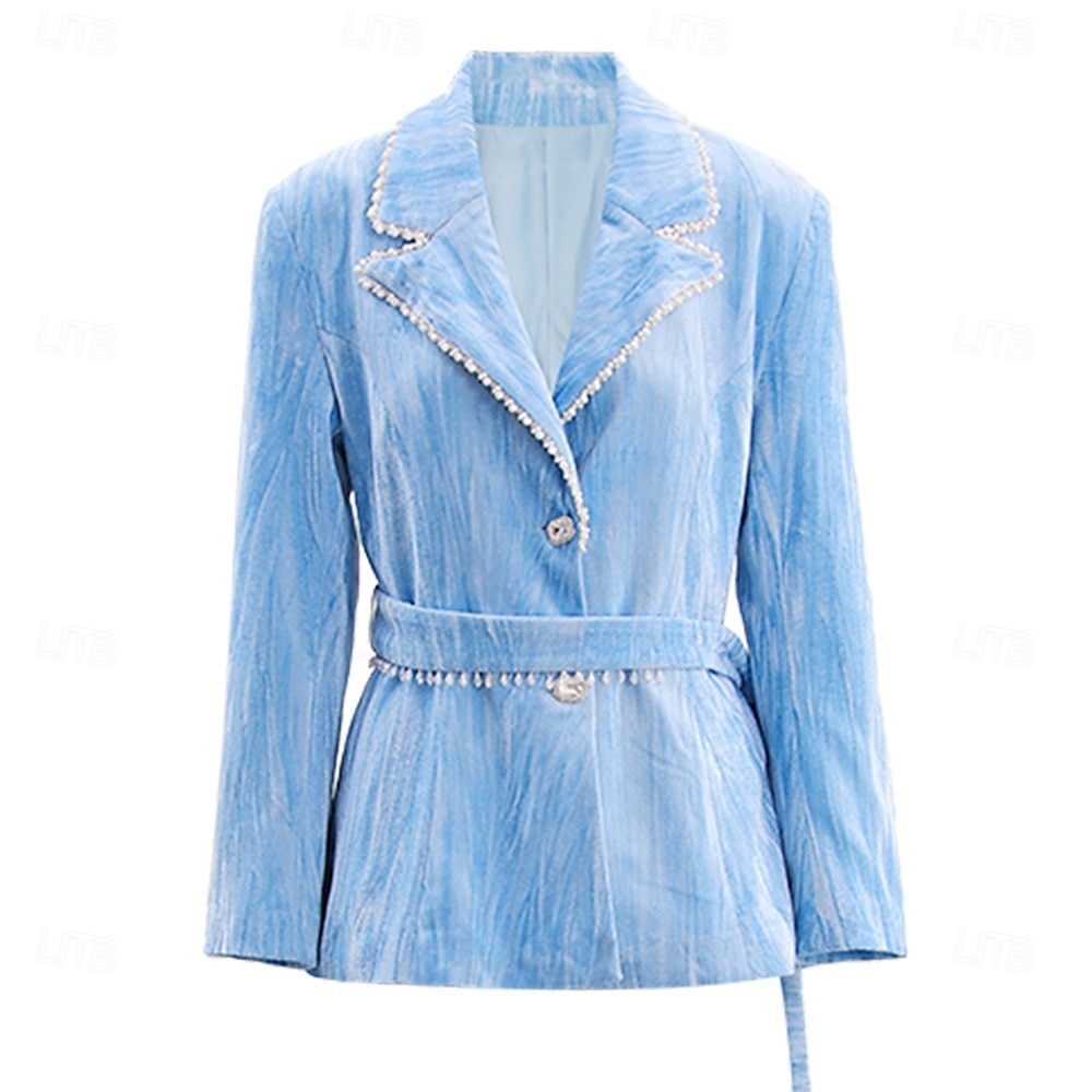 Blue Velvet Pantsuit Mother of the Bride Suit Elegant Minimalist Notched Lapel Floor Length Long Sleeve with Pearls 2025 - $129.99 –P10