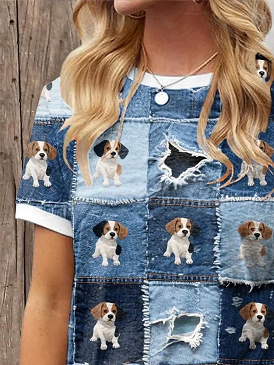 Pentru femei Tricou Grafic Animal Câțel Epocă Stilat Clasic Manșon scurt Stil Nautic Rotund Topuri obișnuite Zilnic Sfârșit de săptămână Imprimeu Albastru piscină Vară Primăvară 2025 - $19.99 –P2