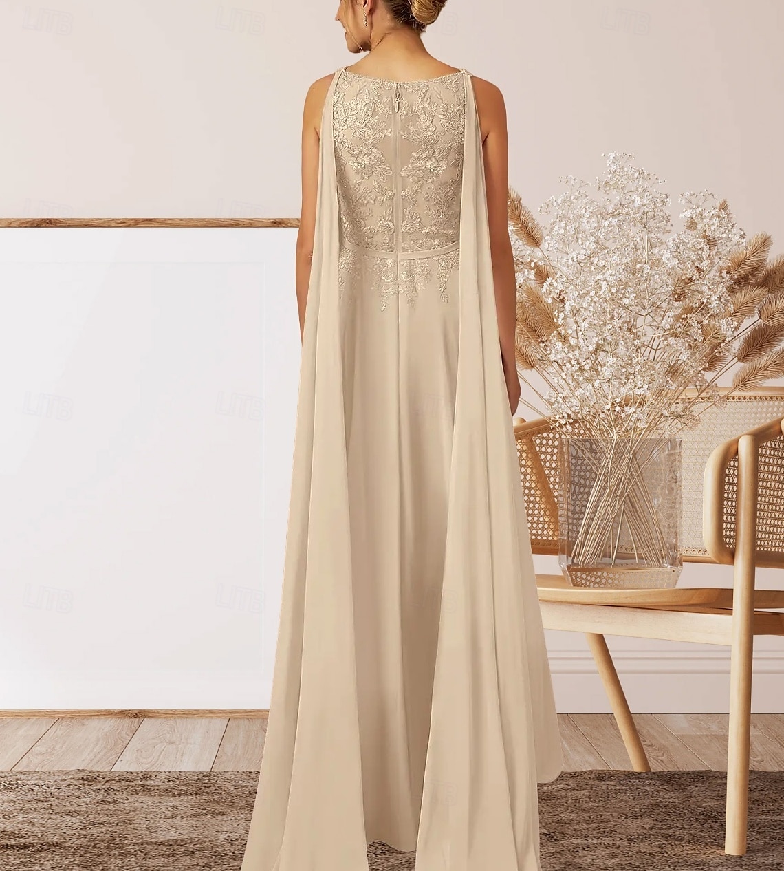 A-Line Wedding Guest Dresses Elegant Dress Wedding Guest Engagement Floor Length Sleeveless V Neck Fall Wedding Guest Chiffon with Appliques 2025 - $169.99 –P2