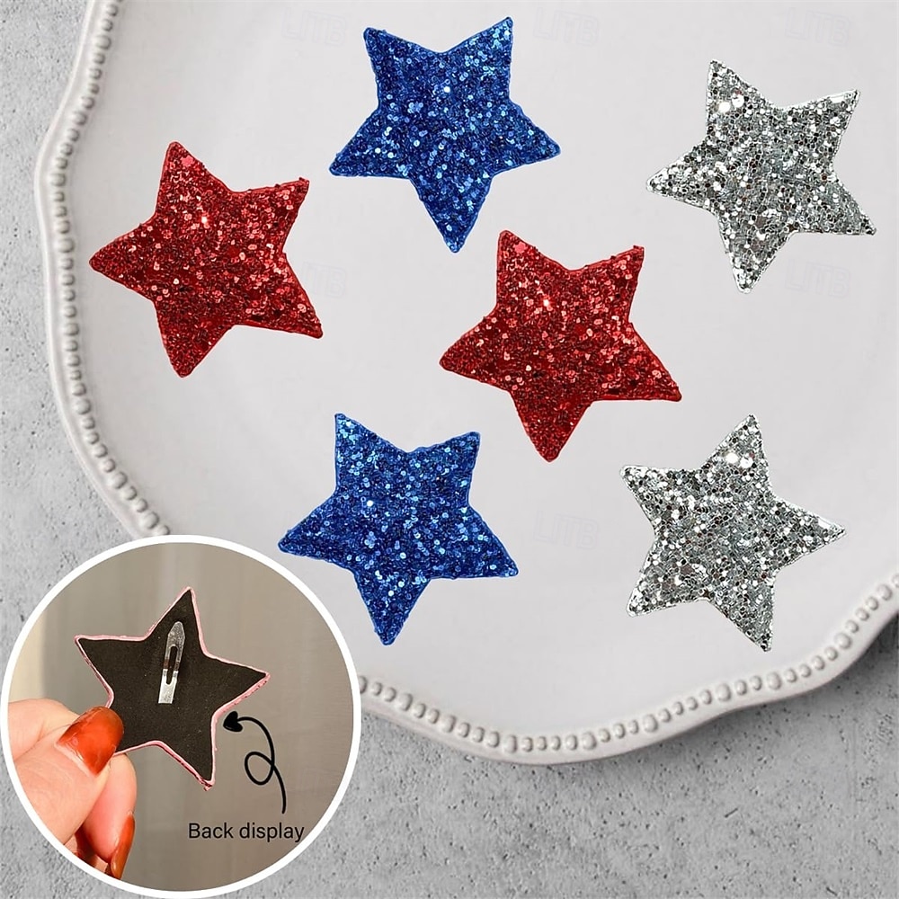 6 pinzas para el pelo del 4 de julio para mujer, accesorios para el cabello con broche de estrella rojo, blanco y azul con purpurina, pinzas para el pelo patrióticas, pasadores planos para el Día de 2026 - $10.99 –P3