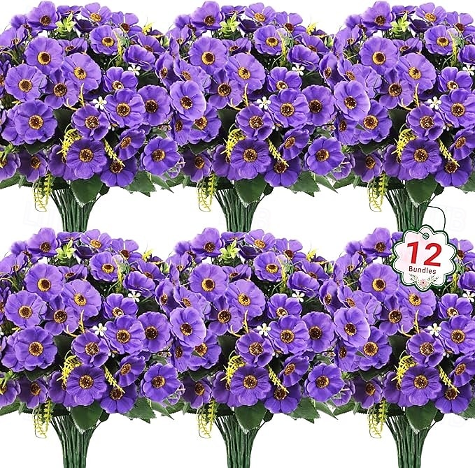 12 חבילות פרחים מלאכותיים לקישוט חוץ פרחי משי חינניים מזויפים צמחים מלאכותיים עמידים בפני UV לקיץ גינה מרפסת חלון חדר עיצוב הבית צהוב 2026 - $35.99 –P8
