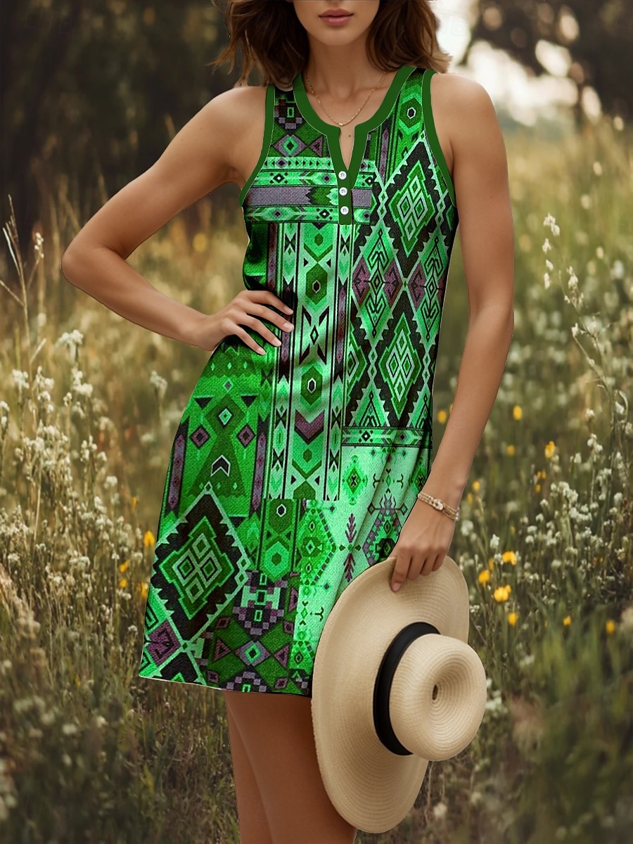 Pentru femei Rochie Mini Rochie de Vară Rochie A line Rochie de vară Rochie cu umeri Casual Concediu Plajă Fit regulat Grafic Tribal Fără manșon În V Galben Roșu-aprins Albastru piscină Mov Var 2025 - $21.99 –P4