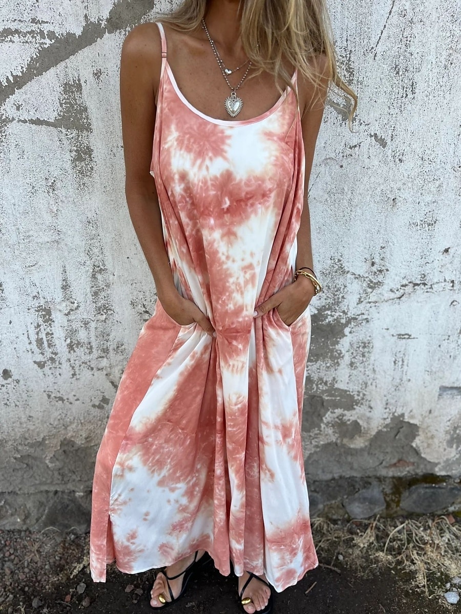 Women's Long Dress Maxi Dress Casual Dress Summer Dress Slip Dress Fashion Modern Daily Beach Weekend Regular Fit Tie Dye Sleeveless Spaghetti Strap Pink Navy Blue Apricot Summer 2025 - $22.99 –P8