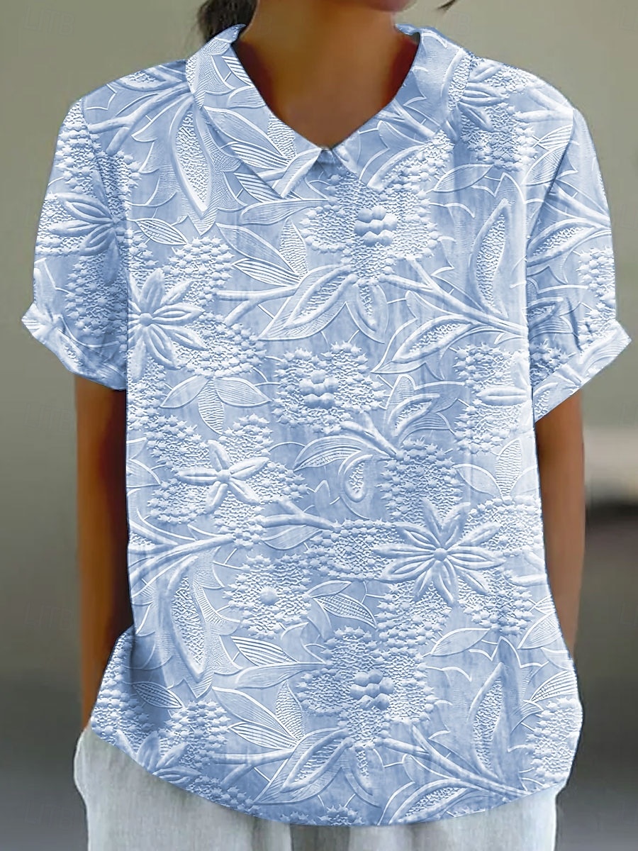 Dame Bluse Blomstret Grafisk Årgang Stilfull Fritid Kortermet Skjortekrage Vanlige topper Arbeid Daglig Trykt mønster Rosa Blå Beige Sommer Vår 2025 - $23.99 –P3