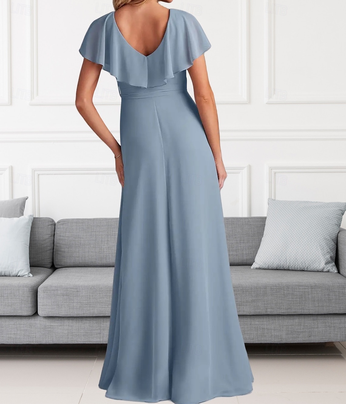 A-Line Bridesmaid Dress V Neck Short Sleeve Elegant Floor Length Chiffon with Sash / Ribbon / Ruffles / Split Front 2025 - $153.99 –P2