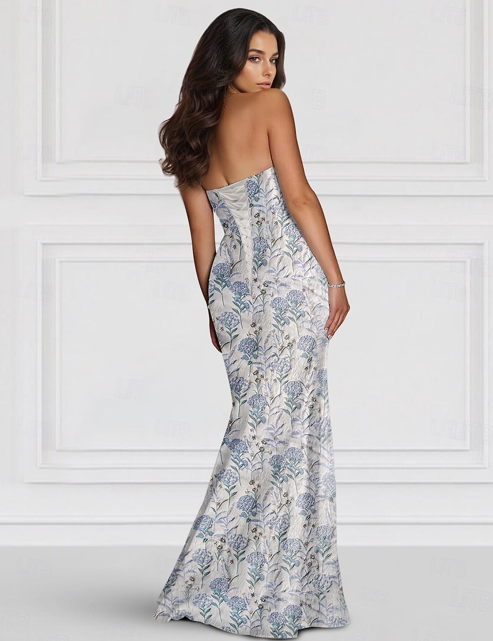 Sukienka kwiatowa z żakardu sukienka peplum sukienka wieczorowa w kształcie syreny  trąby Elegancka sukienka formalna weselna na długość podłogi bez ramiączek z falbankami 2025 - $145.99 –P3