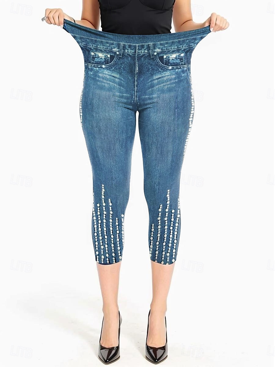 Leggings Capri pour femmes haute élasticité mode vacances hawaïenne longueur mollet taille mi-haute impression graphique respirant doux extensible vacances décontractée quotidienne bleu œuf de de 2025 ? $18.99 –P5