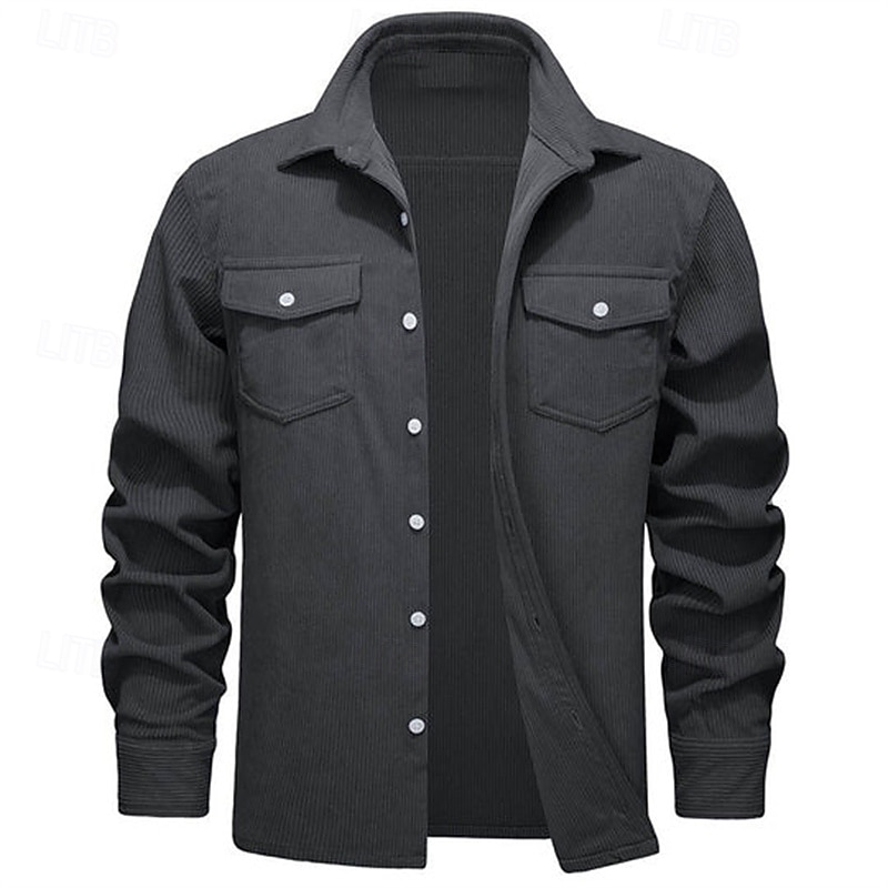 Herren Hemdjacke Überhemden übergangsjacke Täglich Verschleißfest Tasche Sommer Frühling Einfach Klassisch Revers Dunkelgrau Schwarz Gelb Wein Marineblau Jacken 2025 - $38.99 –P19