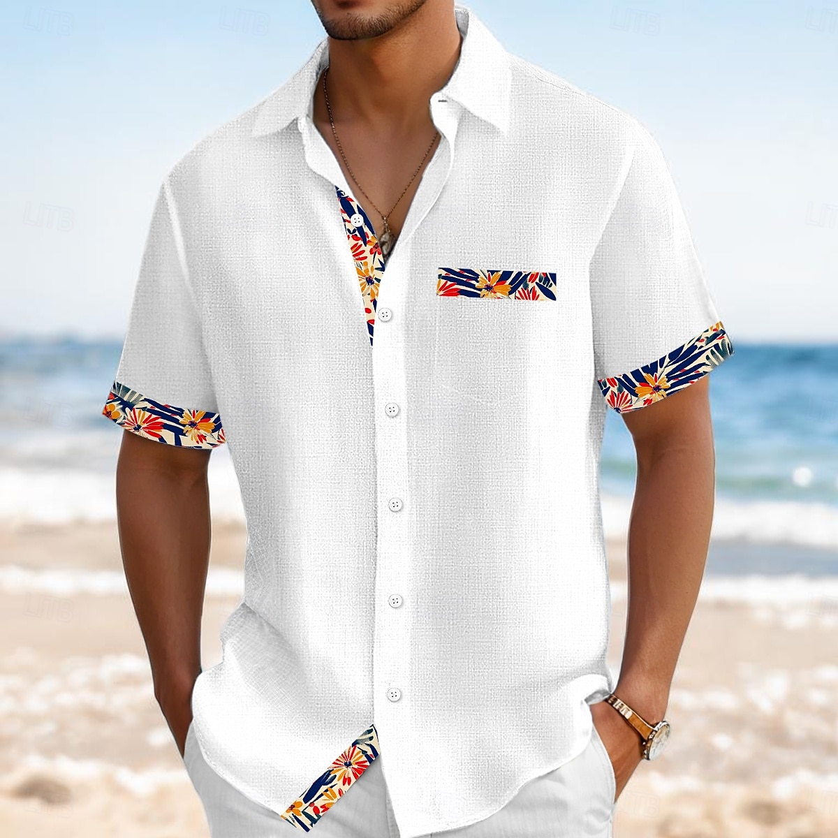 Voor heren Overhemd Linnen overhemd Zomer overhemd Strand Kleding Overhemd met knopen Effen Kleur Vakantie Curise Wit Marineblauw Oranje Khaki Korte mouw Kraag Zomer Lente zomer Kleding Kleurenblok 2025 - $25.99 –P4