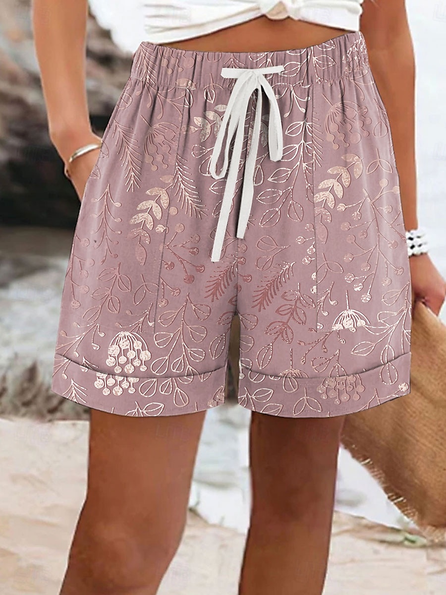 Dame kinesisk Shorts Ferie Årgang Etnisk stil Kort Medium Midje Blomstret Grafisk Snorer Elastisk midje Daglig Feriereise Formell Rosa Kakifarget Beige Sommer Vår Normal 2026 - $29.99 –P2