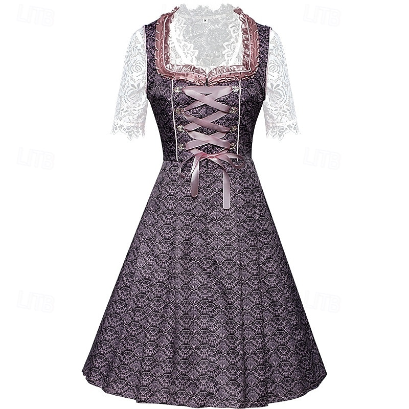 Damen Lila Spitze Dirndl Kleid mit Bluse und Pinker Schürze für das Oktoberfest Wiesn Party 2025 - $68.99 –P3