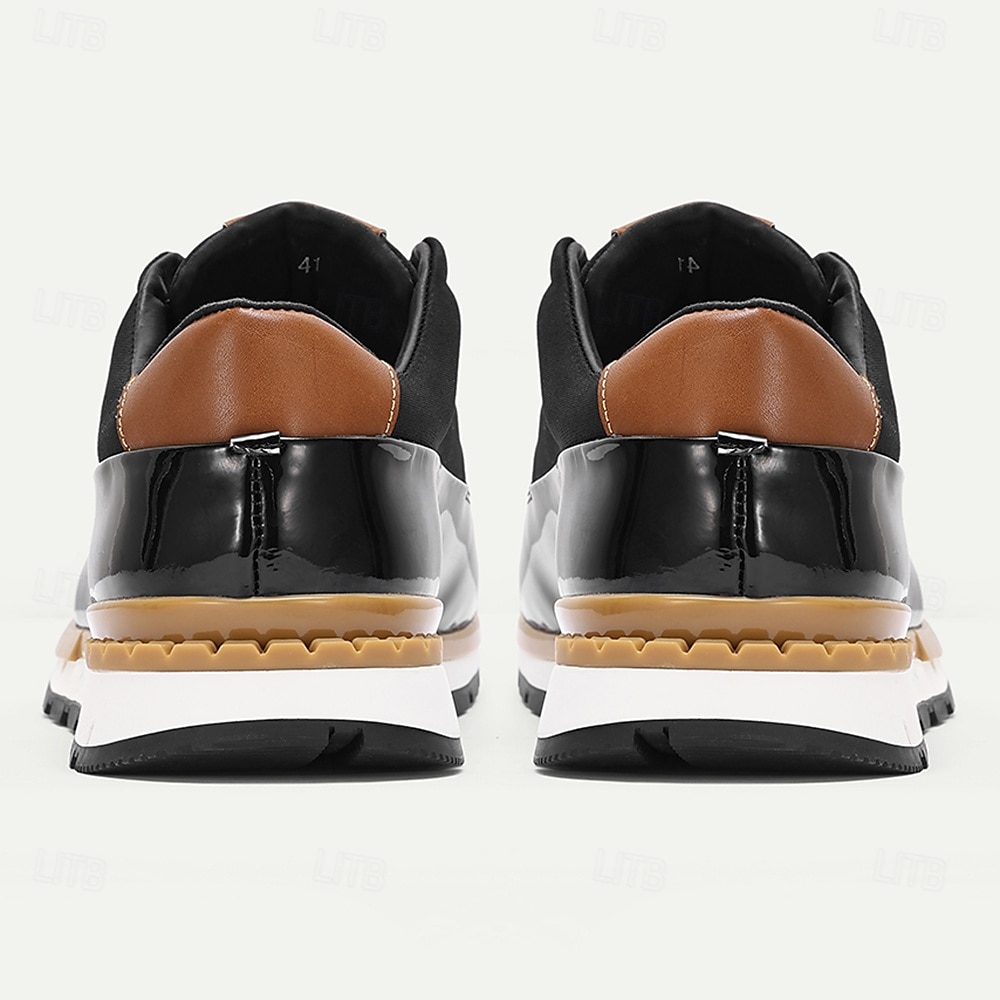 Adidași bărbătești din piele neagră cu detalii contrastante maro - eleganți, confortabili, perfecți pentru ținute casual și evenimente semi-formale 2026 - $84.99 –P5
