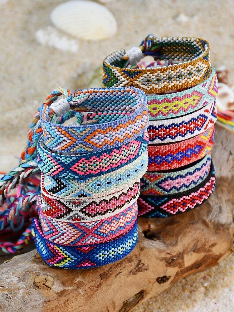 Pulsera de la amistad trenzada con borlas hecha a mano en Nepal para mujer, pulsera de la amistad con patrón étnico colorido, estilo bohemio, adecuada para uso casual, playa y al aire libre. 2025 - $7.99 –P5