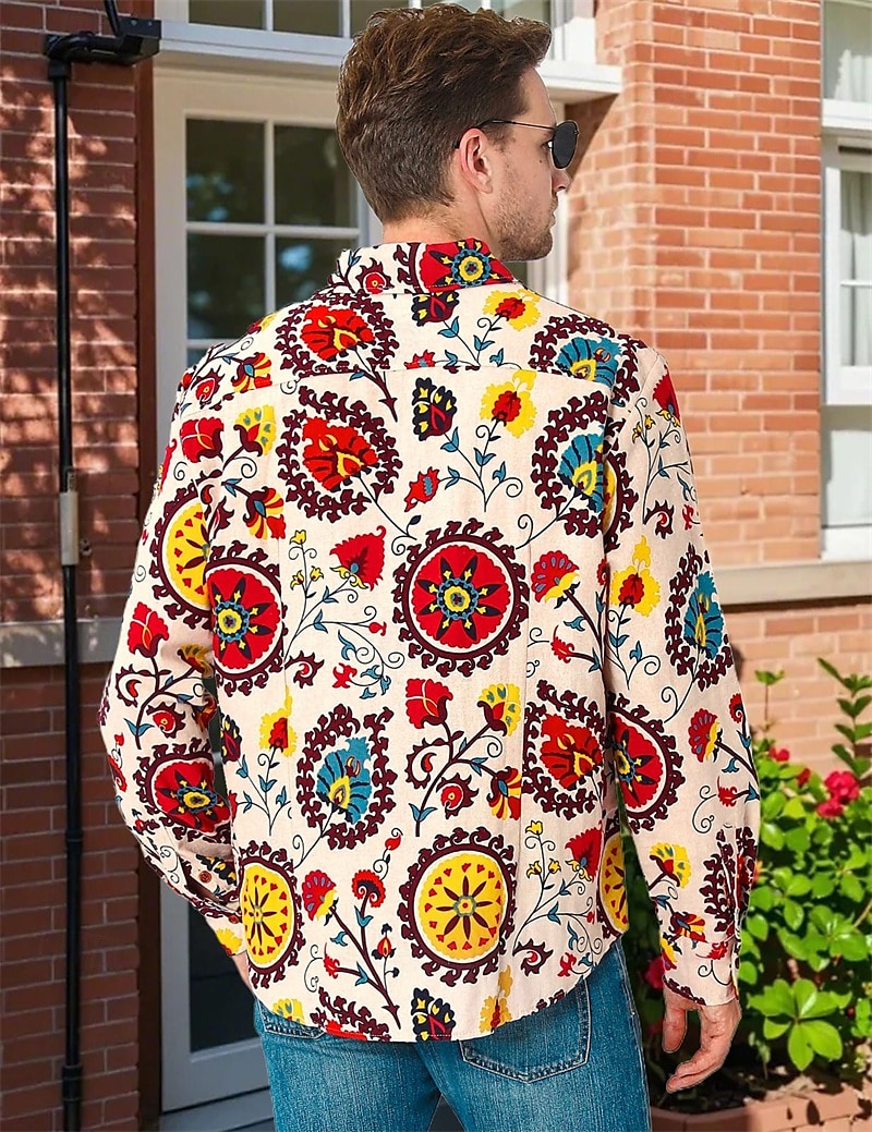 Retró Boho 1970-es évek Ing Hippi Etno Suzani Jelmez Férfi Mindszentek napja Farsang utcai tánc Retro témájú buli Fesztivál Felnőttek Ing 2025 - $27.99 –P3