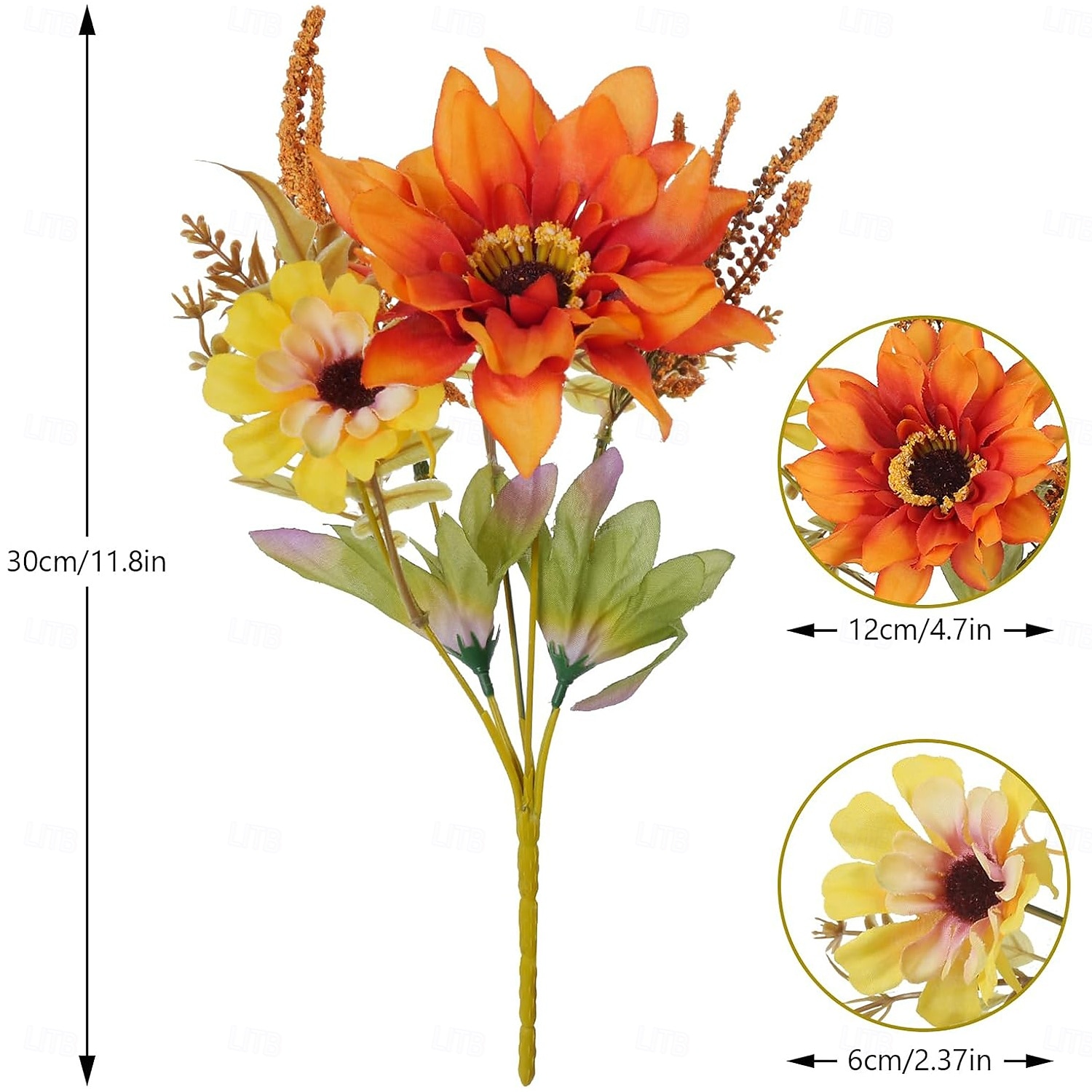 6 buntar konstgjorda höstblommor solrosor konstgjorda blommor bukett dahlia höstblomsterarrangemang för dekoration solros bordsdekorationer för hemmet kök thanksgiving 2025 - $23.99 –P4
