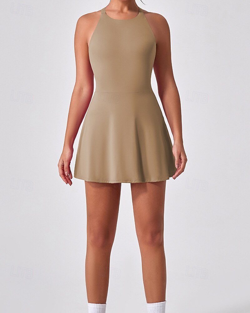 Women's Solid Colored Tennis Dress with Built in Shorts and Bra Sports Dress Sleeveless Cut Out Breathable Tennis Golf Pickleball Round Neck Dress Black Dark Navy Brown Tennis Clothing 2026 - $39.99 –P12