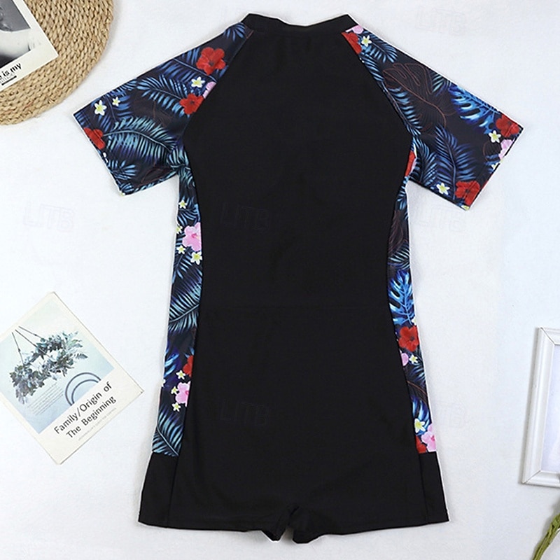 Damen Anti UV Shirt Badeanzug Bademode Blumenmuster Frontreißverschluss UV-Sonnenschutz UPF50+ Schnelltrocknend Kurzarm Bademode Badeanzug Surfen Strand Wassersport Sommer 2026 - $31.99 –P7