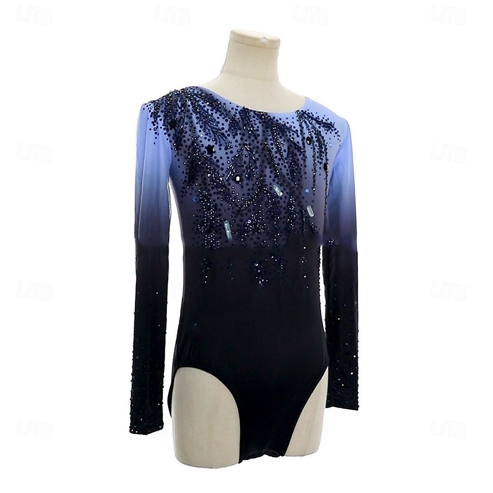 Top de patinaje artístico Hombre Chico Patinaje Sobre Hielo Tops Gris oscuro Retazos Teñido Halo Licra Alta elasticidad Entrenamiento Competición Ropa de Patinaje Clásico Cristal / Strass Manga Larga 2026 - $271.59 –P5