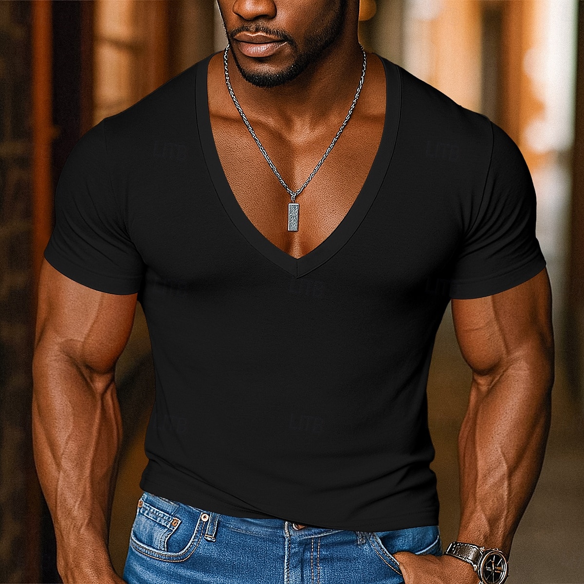 Herren T Shirt T-Shirt Kurze Ärmel V Ausschnitt Sommer Einfarbig Mode Designer Basic V-Ausschnitt Urlaub Straße Lässig Hellblau Schwarz Rosa Top T-Shirt für Herren 2025 - $12.99 –P7