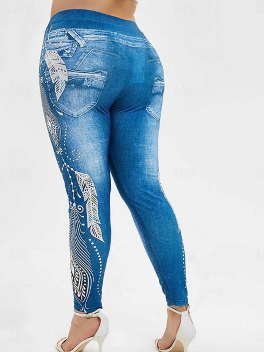 Women's Leggings Trousers 3D Print Vacation Vintage Fashion Full Length High Waist Graphic Soft Comfortable Micro-elastic Outdoor Street Black Wine Dark Blue Light Blue Summer Spring Slim Fit 2026 - $19.99 –P3