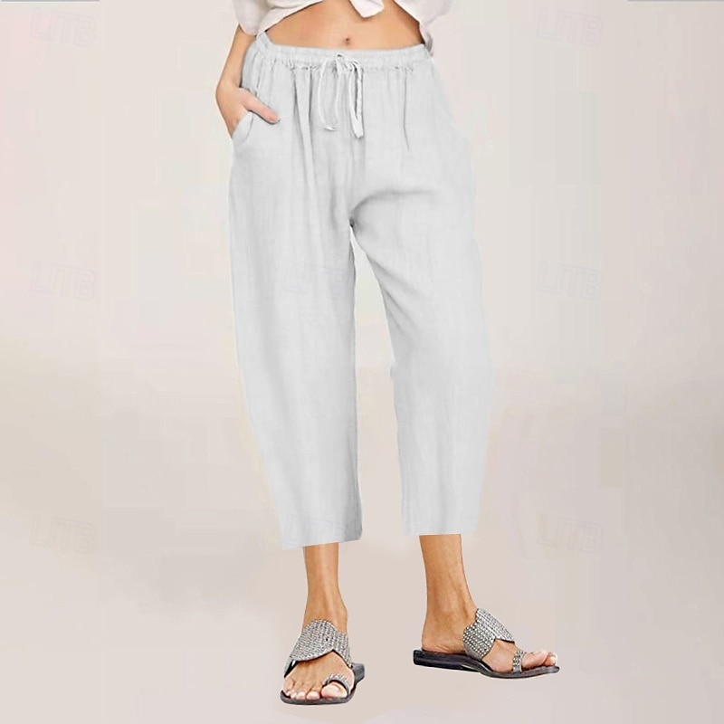 Per donna Pantaloni in cotone e lino Pantaloni capri Pantaloni Eleganti Streetwear Casual Lunghezza al polpaccio Naturale Semplice Tasca Design con Coulisse Elastica Comodo All'aperto All'aperto del 2025 a $24.99 –P17