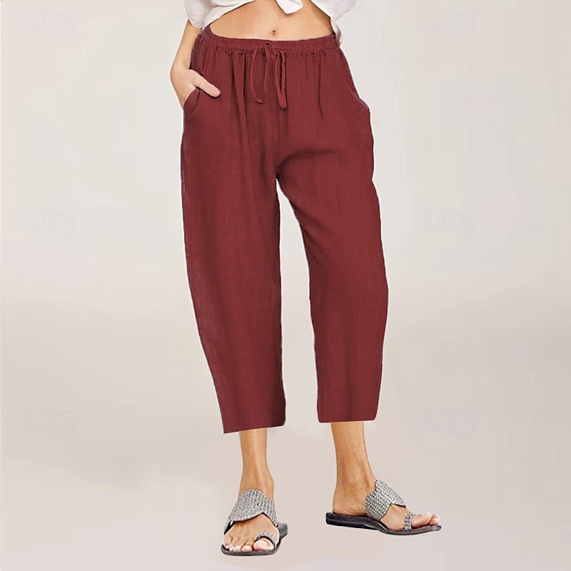 Per donna Pantaloni in cotone e lino Pantaloni capri Pantaloni Eleganti Streetwear Casual Lunghezza al polpaccio Naturale Semplice Tasca Design con Coulisse Elastica Comodo All'aperto All'aperto del 2025 a $24.99 –P16