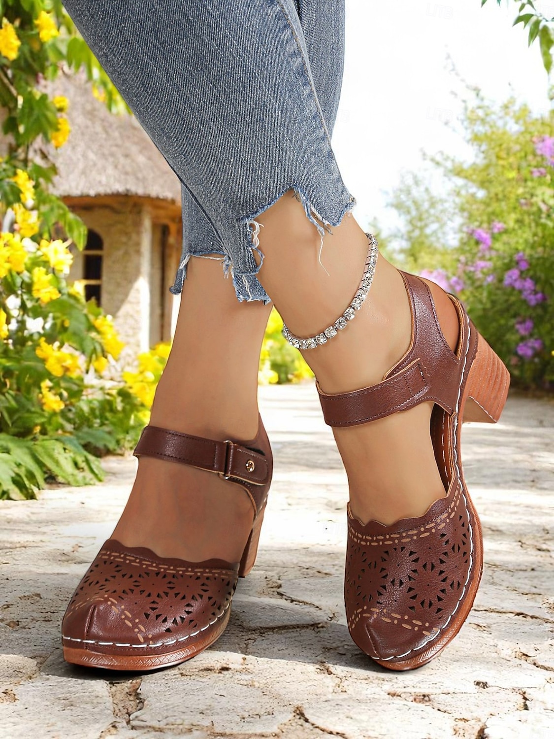 Women's Cutout Faux Leather Block Heel Sandals with Adjustable Strap – Comfort Shoes for Daily Commute, Garden Party, Farmers Market & Boho Summer Outings 2026 - $24.99 –P2