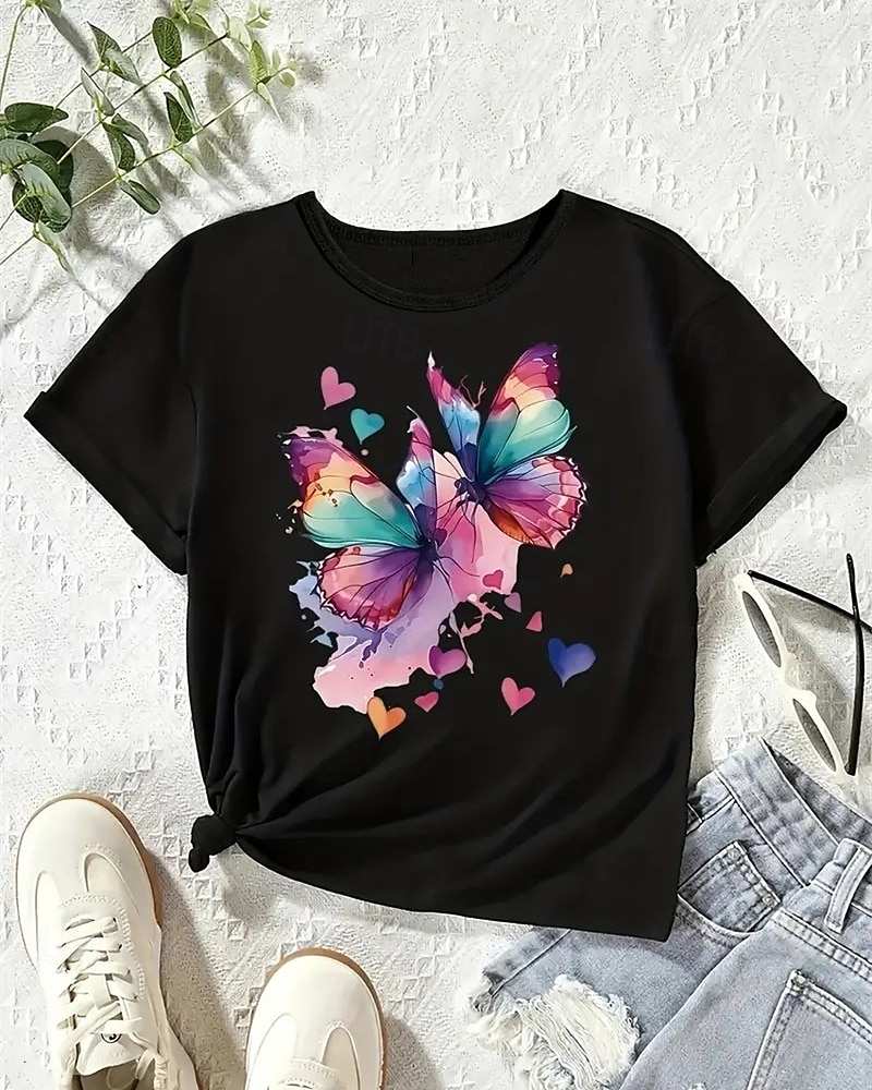 Girls' 3D Butterfly T shirt Tee Short Sleeve Summer Spring Fashion Basic Kids 4-12 Years Crew Neck Outdoor Casual Daily Regular Fit 2025 - $11.99 –P10