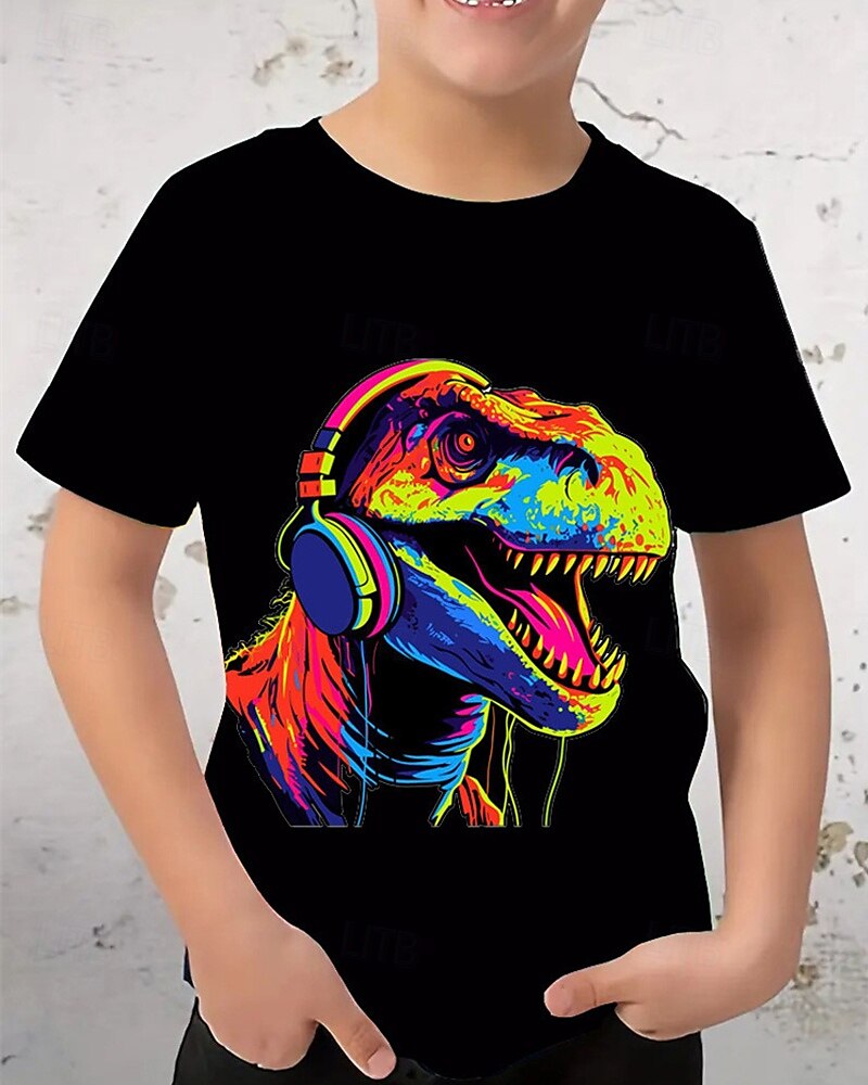 Poikien 3D Dinosaurus T-paita Lyhythihainen Kesä Kevät Muoti Perus Lapset 4-12 vuotta Tiukka pyöreä kaula-aukko ulko- Kausaliteetti Päivittäin Normaali 2025 - $11.99 –P2