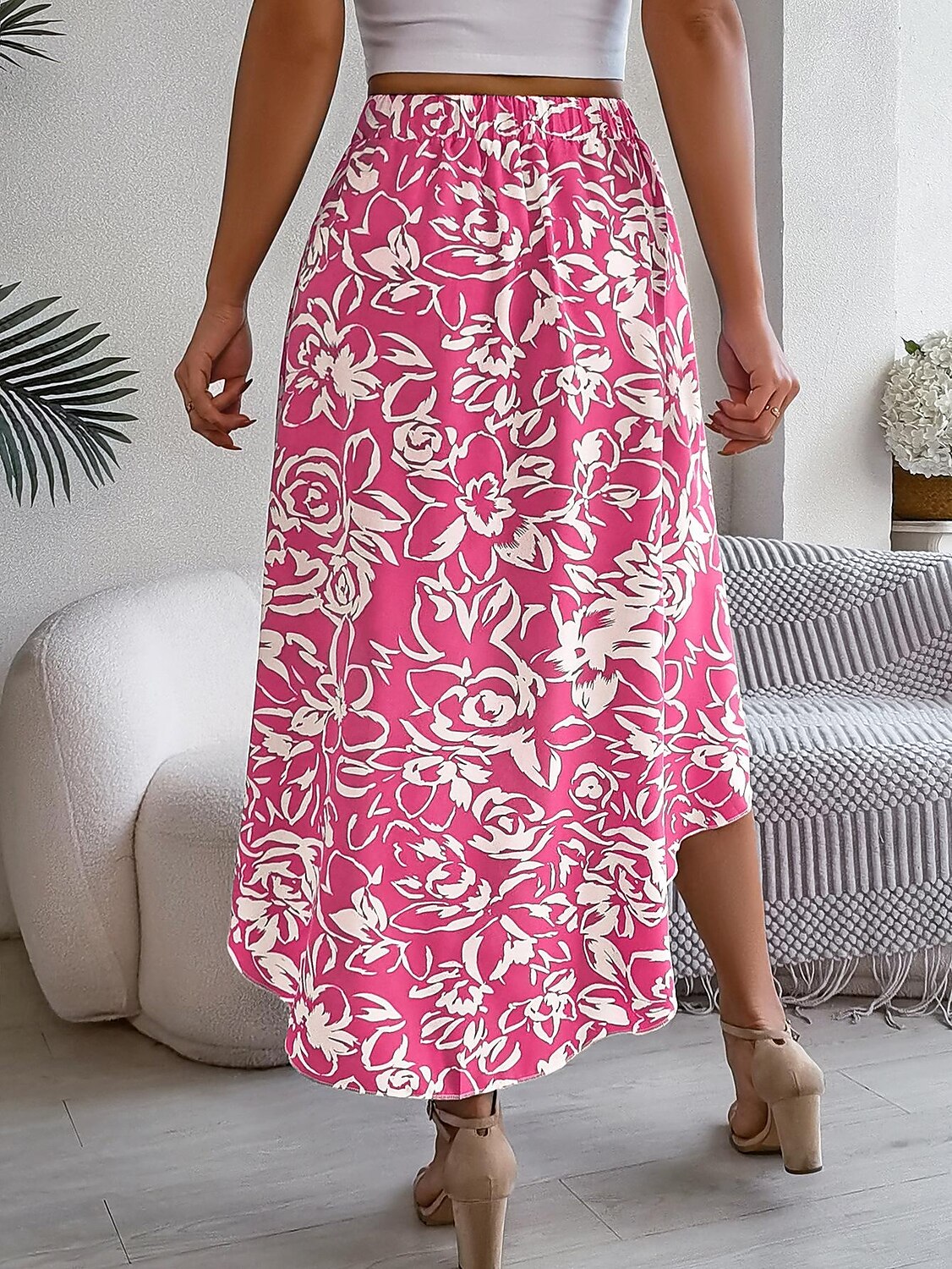 Damen Rock A-Linie Mode Lässig Maxi Hohe Taille Röcke Blumenmuster Rüsche Tasche Druck Mikroelastisch Straße Täglich Fuchsie Grün Hellblau Sommer Polyester 2025 - $22.99 –P4