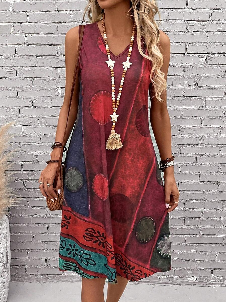 Damskie Sukienka mini Sukienka letnia Sukienka A line Letnie sukienki Urlop Codzienny Boho Regularny Graficzny Geometryczny Kolorowy blok Bez rękawów Dekolt w kształcie litery U Ciemnoczerwony 2025 - $21.99 –P6